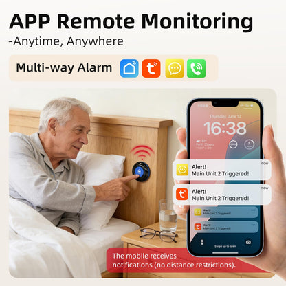 CallToU Wi-Fi Wireless Caregiver Pager Call Button for Elderly at Home, APP Emergency Alert Fall Help System for Seniors, Patients/Disabled Monitoring at Home