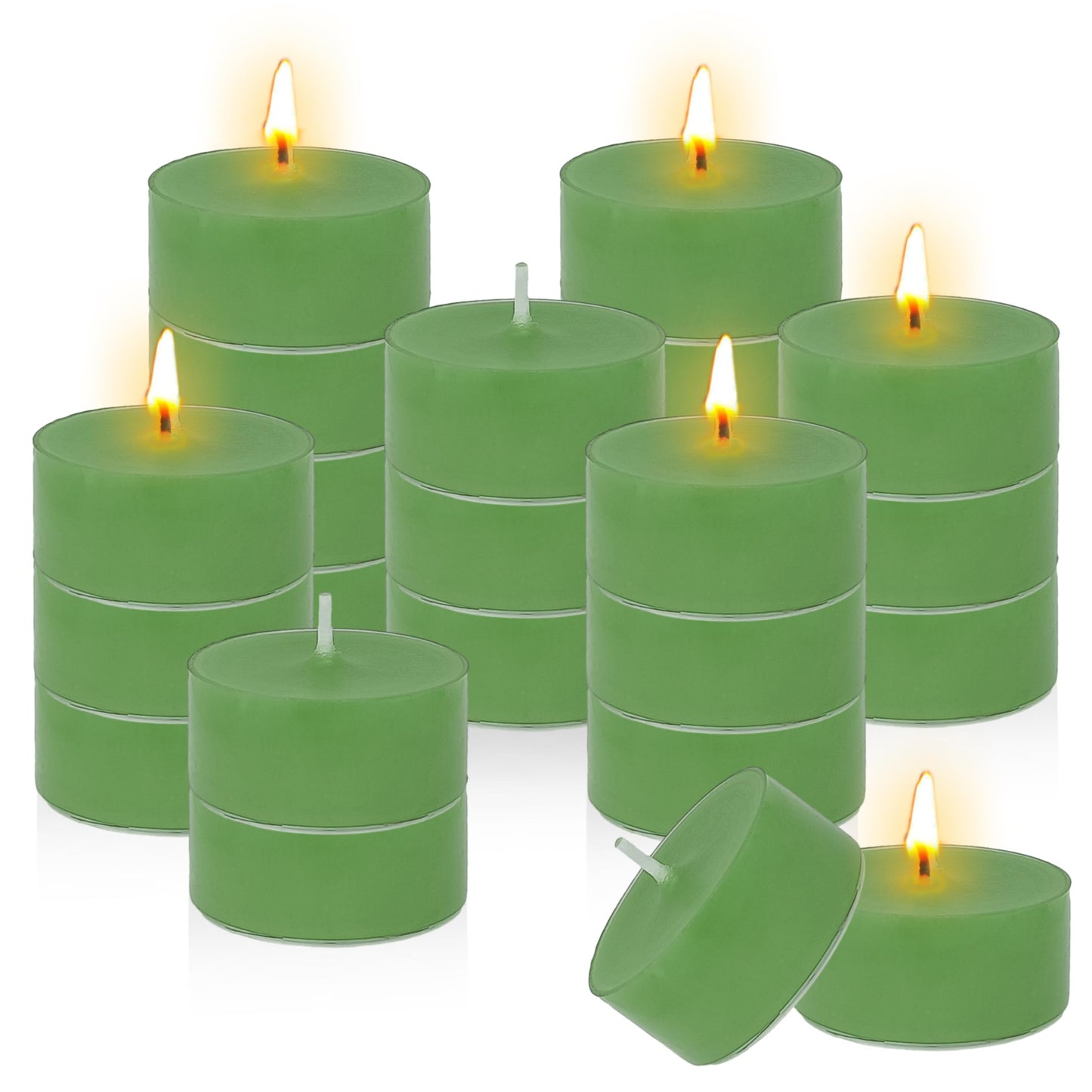 Sage Sea Salt Scented Tea Light Candles 24 Pack Sage Green Hand Poured Smokeless 4 Hours Clean Burning Small Round Clear Cups Tealight Candles for Romantic Dinners Wedding Centerpieces Cozy Evenings