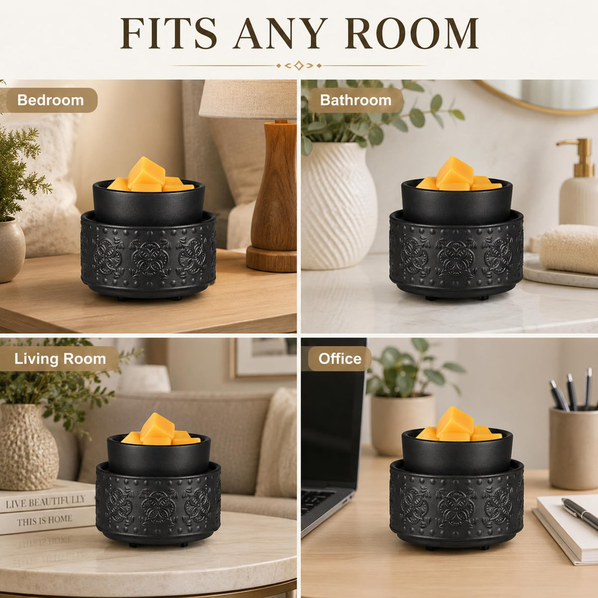 Mocosa Ceramic Wax Warmer Wax Melt Warmer for Scented Wax 3-1 Electric Candle Warmer Home Fragrance Wax Burner Perfect Christmas Gifts for Mom Women(Black-Granular)