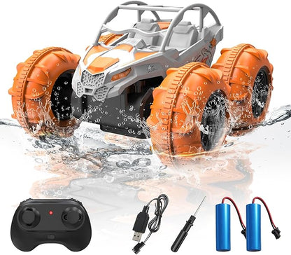 LM15-C Amphibious RC Car - Land &amp Water Remote Control Car 15km/h Speed 40min Runtime 2.4GHz Waterproof Off-Road Vehicle(White)