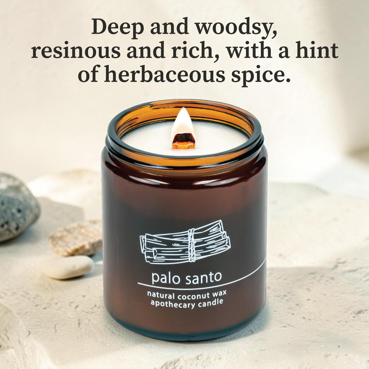 Hemlock Park Palo Santo Apothecary Hand-Poured Scented Candle | Crackling Wood Wick, Botanical Fragrance & Coconut Wax | Up to 60 Hour Burn Time | 8 oz