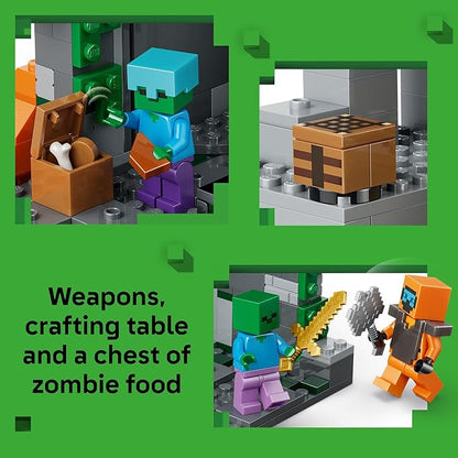 LEGO Minecraft Zombie Dungeon Building &amp Pretend Play Toy for Boys &amp Girls - Video Game Playset &amp Toy Figures for Kids Ages 8+ - W/Wandering Wastelands Minifigure - Gift Idea for Birthday