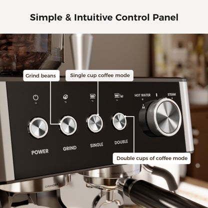 Kismile Espresso Machines with Grinder, 20 Bar Professional Espresso Maker with Removable Water Tank, Hot Water Function,Milk Frother Steam Wand for Latte&Cappuccino(Black)
