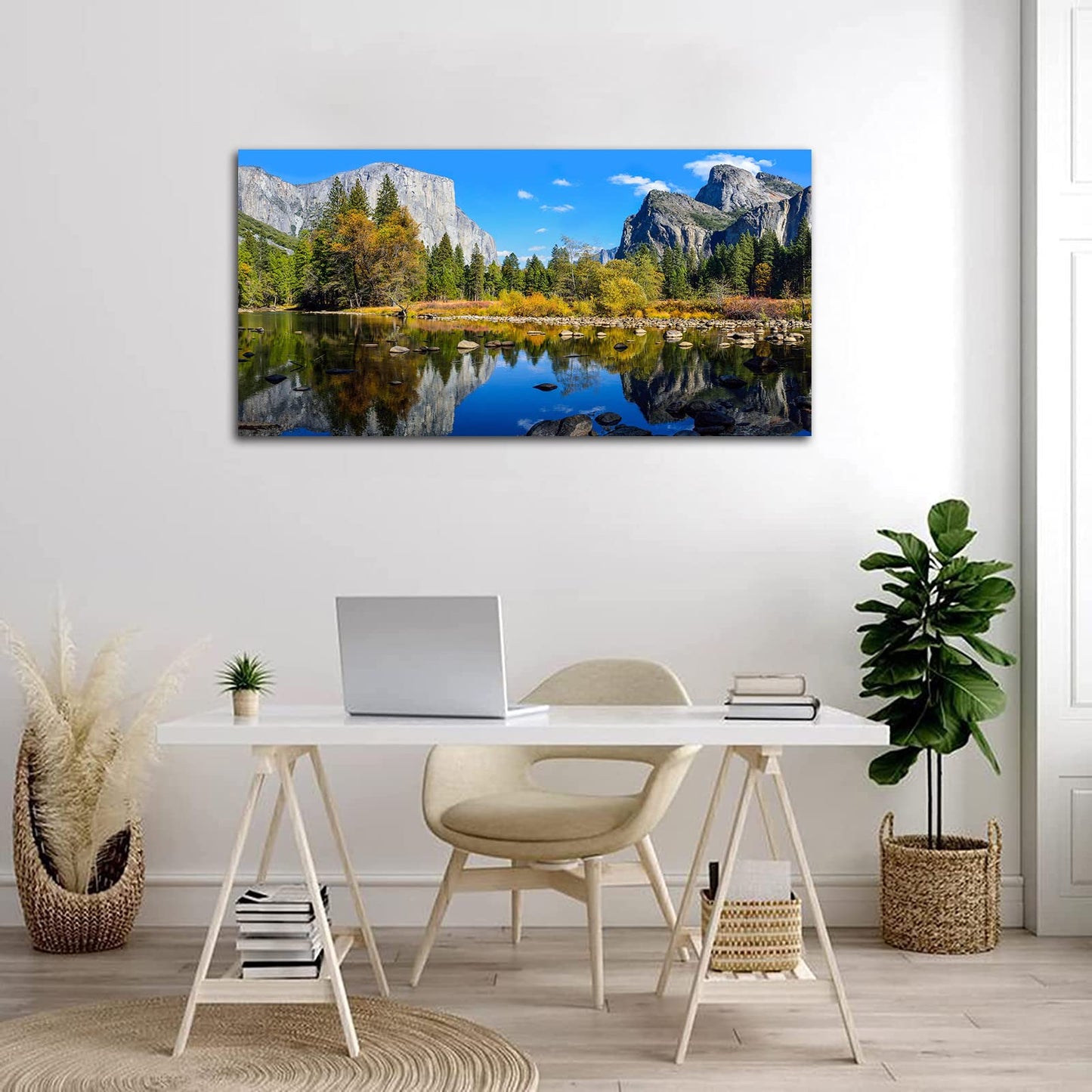 Lake Canvas Wall Art Mountain Picture for Bedroom Living Room Decorations Yosemite National Park Nature Landscape Forest Picture Print on Canvas Artwork for Office Home Wall Decor Framed 20" x 40"