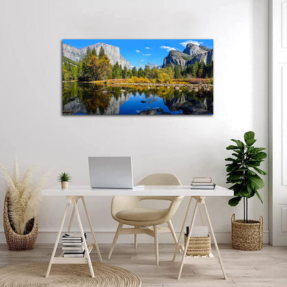 Lake Canvas Wall Art Mountain Picture for Bedroom Living Room Decorations Yosemite National Park Nature Landscape Forest Picture Print on Canvas Artwork for Office Home Wall Decor Framed 20" x 40"