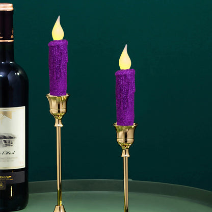 CVHOMEDECO. Glitter Flameless Candles Flickering Battery Operated LED Taper Candles with Timer for Home, Wedding, Halloween, Christmas Decor. Purple, 4-3/4 Inch, Set of 2