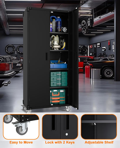 Garvee Storage Metal Cabinet 71" with Doors and 4 Shelves Adjustable Adjustable Feet and Lock Tall Storage Cabinet for Pantry Garage Craft Bedroom Office Shop