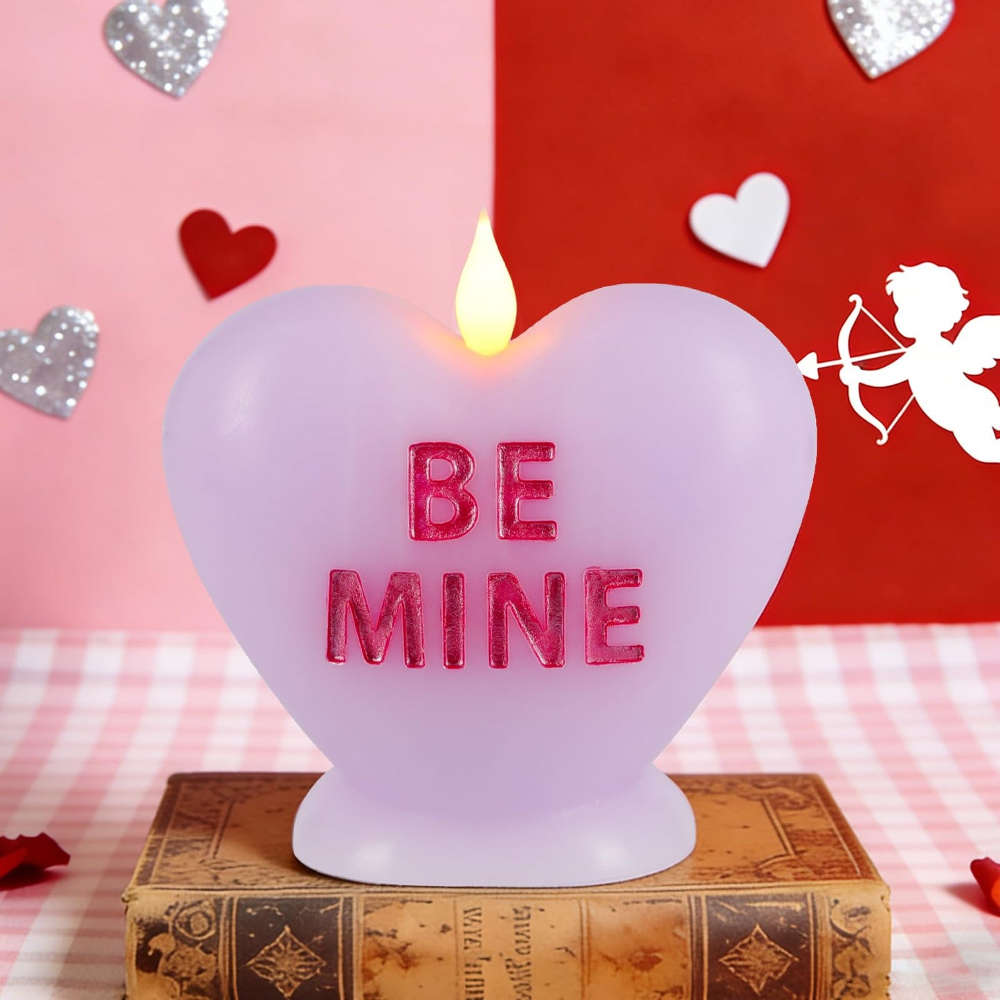 Sariiraw Valentine Heart Flameless Candle with Remote - LED Candle Battery Operated with Timer, Romantic Valentine’s Day Gift for Anniversary, Home Decor Mood Light (Lavender)