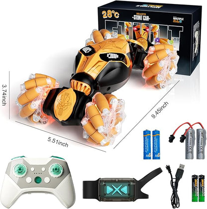 Gesture Sensing RC Car Hand Controlled Remote Control LED Car Toys for Kids 8-12 Years Old 2.4GHz 4WD Double Sided 360° Flips Off Road Vehicle Toys w/Lights&ampMusic Boys Grils Brithday Gift