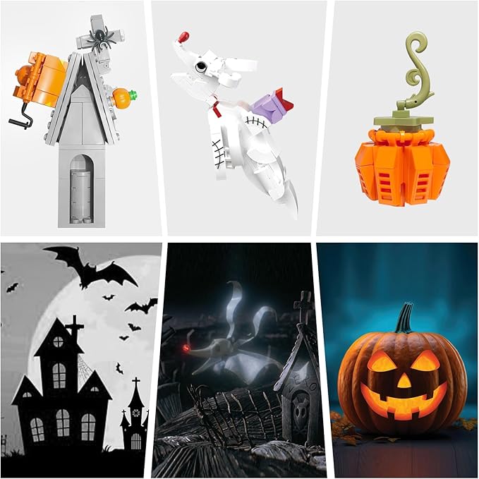Xbert Skeleton Halloween Toy Building Set Nightmare Before Christmas Halloween Decor PumpkinCrucifix Cobweb Ghost Dog Jack Skellington Haunted Horror Building Blocks Sets Halloween 2025