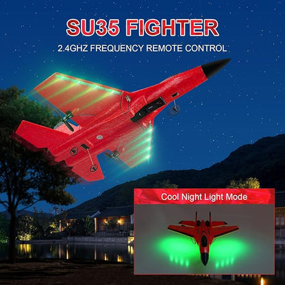 RC Airplane 2CH RC Plane 2.4GHz Remote Control Plane RTF SU35 RC Jet Easy to Fly FX620 Airplane Toys rc Planes for Adults Kids and Beginner with Night Lights（Red）