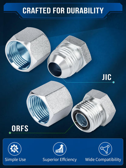 GOMJET 160 PC JIC and ORFS Master Industrial Hydraulic Cap and Plug Hose Tube and Pipe Fitting Kit Cap and Plug Kit Precision Threading in ORFS and 37° Dash Sizes 4 6 8 10 12 16