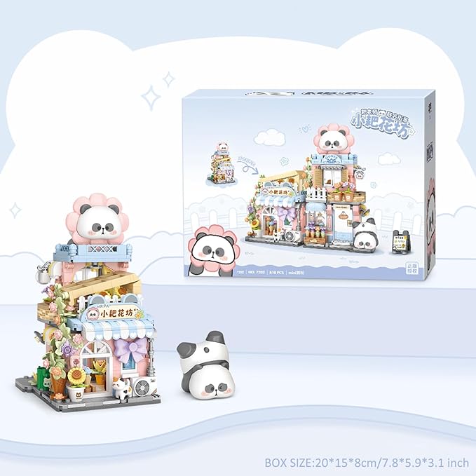 Mini City Shop Street View Building Blocks Model SetSimulation Panda Architecture Collection Particle Construction Building Bricks ToyHome Decor (Flower Shop)