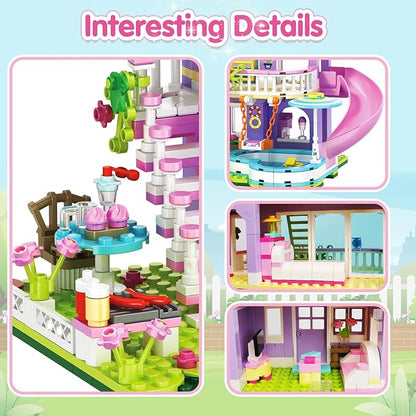 Girls Building Blocks Set689pcs Garden Villa House Building Block for Kids 6-12 and 8-14Holiday Cottage Bricks Kit Building Toy Xmas Birthday Gift for Girls Kids 6 7 8 9 10 11 12 13 14