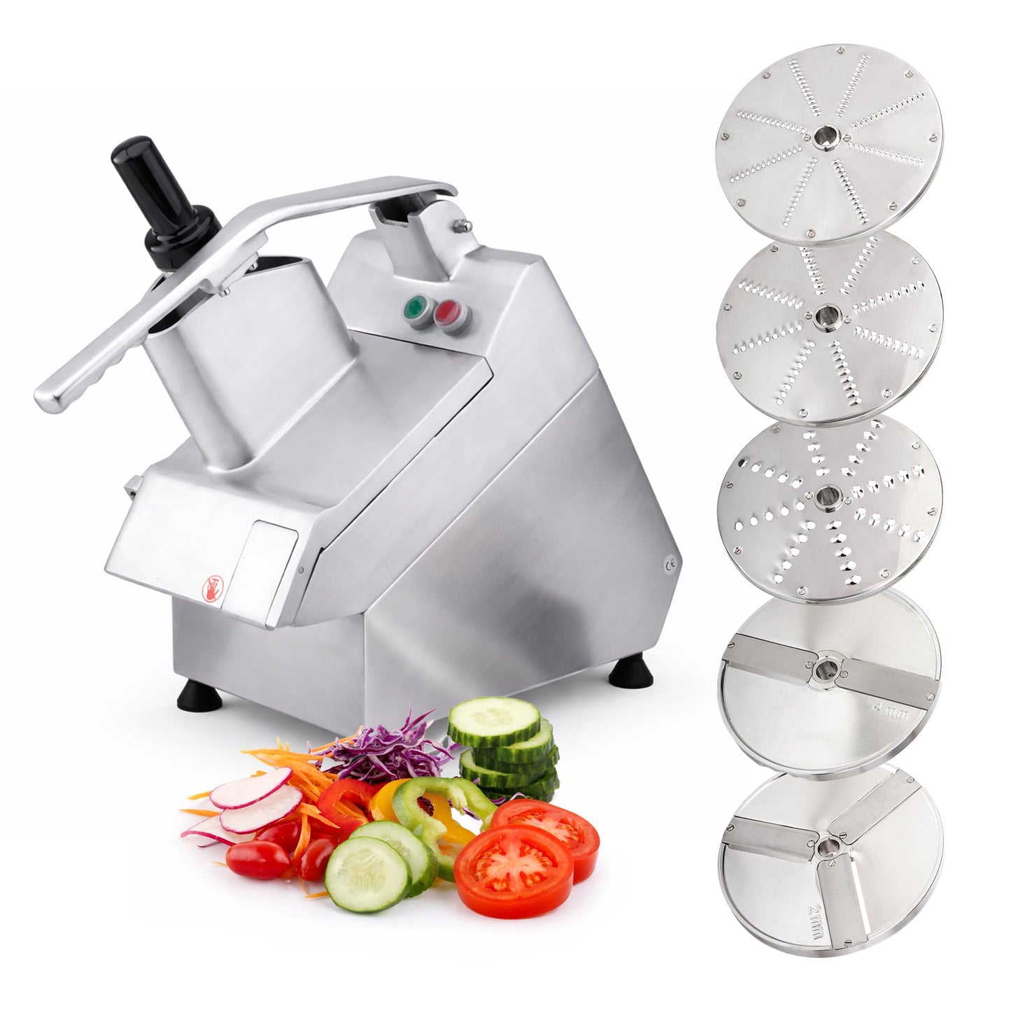 Tartle Kitchen 550W Electric Vegetable Chopper - Commercial Food Processor with Continuous Feed, Dual Feed Openings, 5 Discs for Slicing, Shredding, & Grating - Restaurant-Grade, NSF & ETL Certified