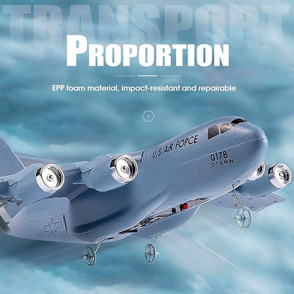 RC Plane Remote Control Airplane 2 Channels RC Airplane C-17 Military Transport Aircraft 2.4GHz EPP Foam Fixed-Wing RC Glider with Gyro and 2 Batteries Easy to Fly for Beginners