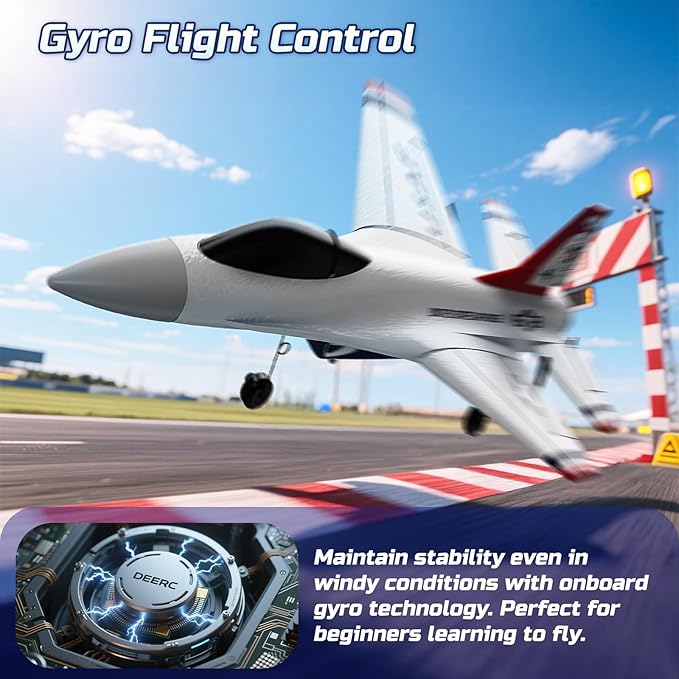 DEERC F16 Thunderbirds RC Plane3CH Remote Control Airplane Fighter Toys2.4GHz 6-axis Gyro Stabilizer RTF Glider Aircraft Plane with 2 BatteriesEasy to Fly for Beginners Kids Adults