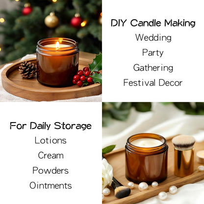 KEYWING 4 oz Candle Jars with Lids, 24 PCS Amber Glass Jars with Black Metal Lids, Round Candle Containers, Empty Jar for Candles Making, Powder, Liquid, Cream