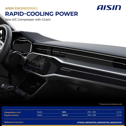 AISIN AFTERMARKET ACCT-00794 Air Conditioner AC Compressor - Compatible with Toyota Yaris 2012-2018, Yaris R 2016-2018 - with 4-Pulley Groove, with Clutch