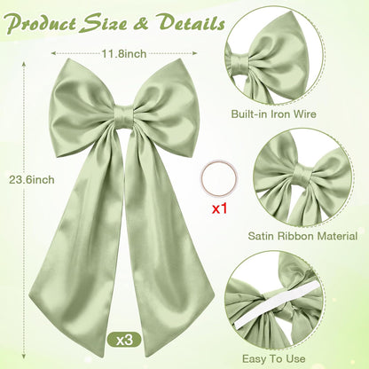 Suncalla Large Sage Green Satin Bow Decorations - 3 Pcs | 2 FT Hanging Wall Decor for Weddings & Parties