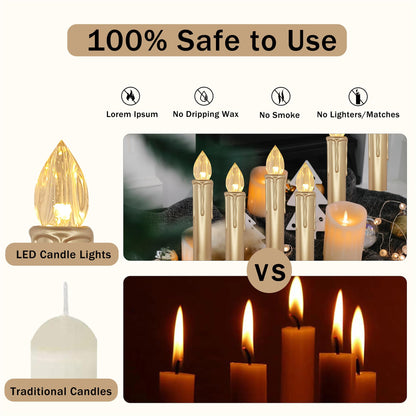 Gedengni Flameless LED Taper Candles with Clips, 4” Battery Operated Window Candles with Remote Timer Mini LED Chandelier Candlesticks for Home Decor Wedding Church Party & Tree Lighting,10 Pack,Gold