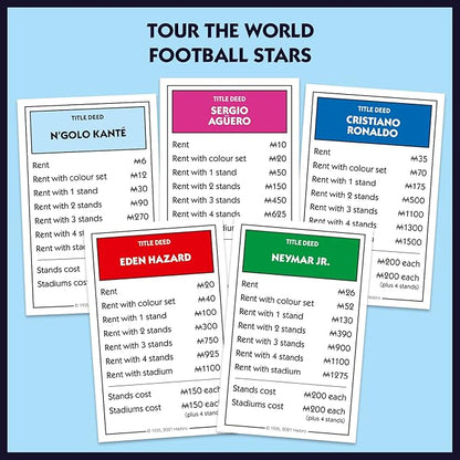 Winning Moves World Football Stars Monopoly Board Game Play with Cristiano Ronaldo Lionel Messi Harry Kane and Salah Gift for Ages 8 Plus Blue