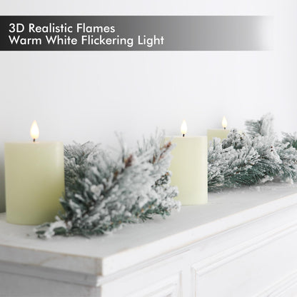 Fanna Flameless LED Pillar Candles with Timer for Wreath, Battery Operated Rustic Wax Candles with Remote for Christmas, 8 Batteries Included - Set of 4 (D 3" x H 4") - Ivory
