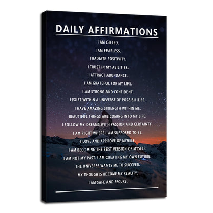 Daily Affirmations Motivational Canvas Wall Art Inspirational Poster Prints Artwork for Office Living Room Modern Home Decor Painting Pictures Stretched and Framed Ready to Hang [12''Wx 18''H]