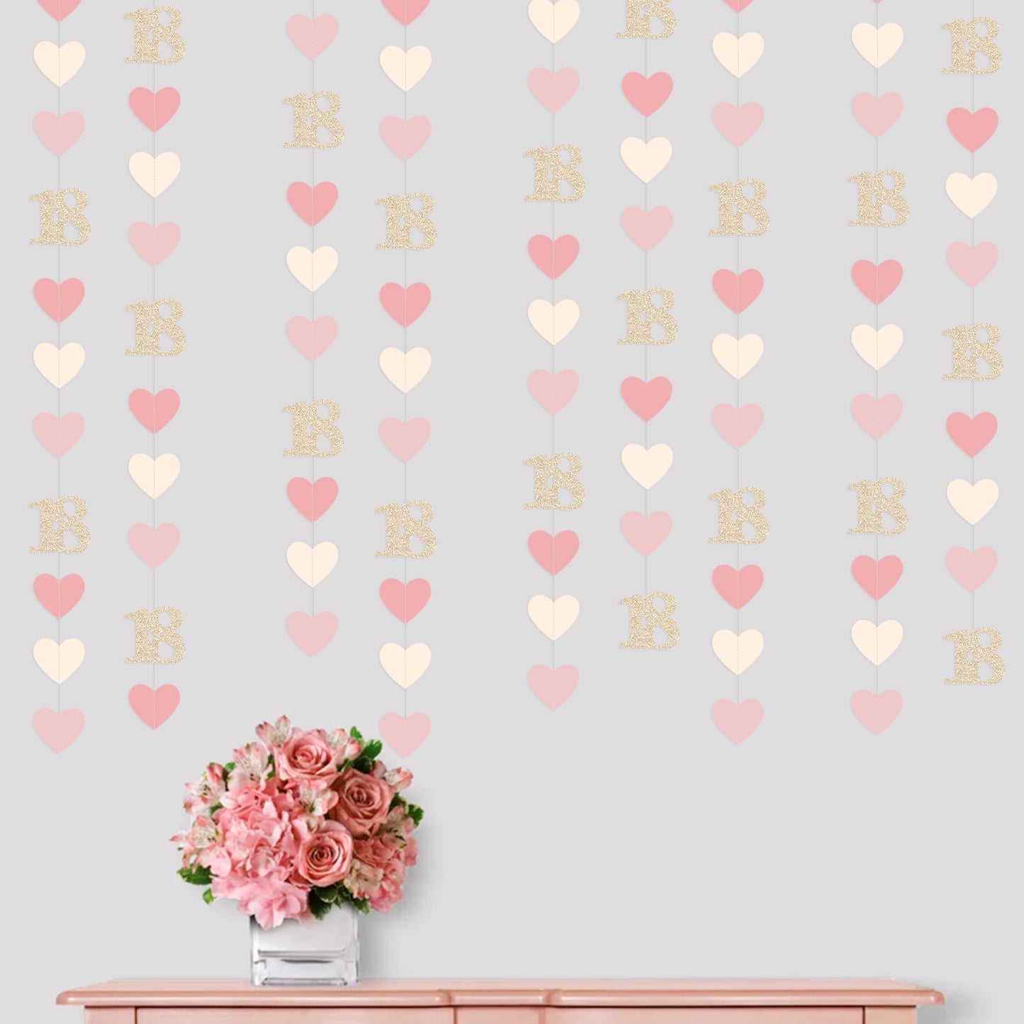 Champagne Gold Pink 18th Birthday Decorations Champagne Gold Dusty Pink Heart Garland Streamer Banner Backdrop for Girls Happy 18th Birthday Time to Adult Cheers to 18 Years Old Party Supplies