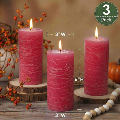Richland Set of 3 Pillar Candles 3" x 6" Unscented (Pink Rustic) for Weddings Home Holidays Relaxation Spa Church