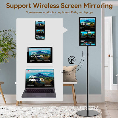 QIXZOCV 15.6" Digital Signage, Capacitive Touchscreen Advertising Display, Adjustable Stand, Android OS Interactive Kiosk, Wireless Screen Mirroring, 4+64GB, Multiple interfaces Available