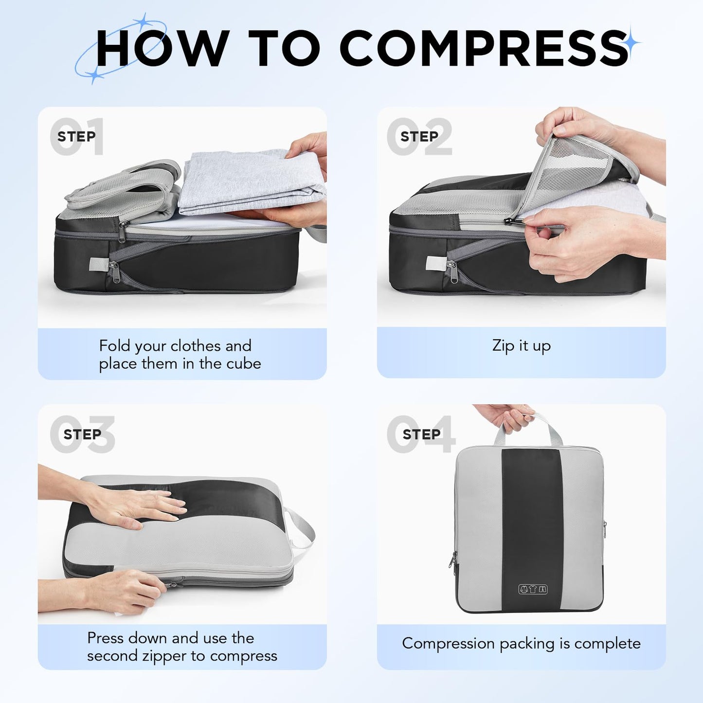 10 Set Compression Packing Cubes for Travel Essentials,Compressible Expandable Packing Cubes for Suitcase,OlarHike Luggage Organizer Bags for Travel,Handy Helper for Organizing Clothes(Black)