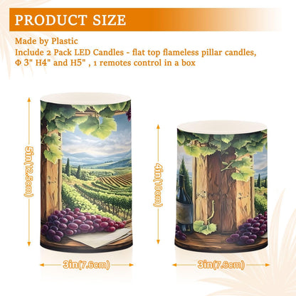 ALAZA Flickering Flameless Candles Red Wine Bottles with Grapes Window Battery Operated Candles with Remote Timer LED Pillar Votive Candles Set of 2 for Holiday Decor