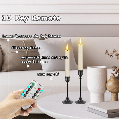 AFINETH 6.4 Inch Flameless Taper Candles with Remote, Short Flickering Battery Operated Candles, Ivory Led Flameless Candlesticks for Weeding Home Party Festival Decor, 6 Pack