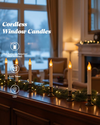 SUNSGNE Battery Operated Window Candles, Flameless Window Candles with Auto Timer for Holiday Home Table Christmas Decor, 4 Pack, Antique Bronze Base