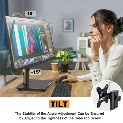 Single Monitor Stand VESA Mount for 13-32 Inch Screens, Free-Standing Monitor Riser with Swivel Tilt Rotation Height Adjustable, Universal Desk Stand up to 44lbs, VESA 75x75, 100x100mm