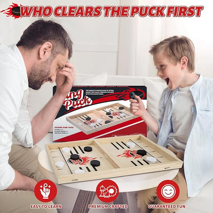 Large Fast Classic Slingshot Puck Game Wooden Hockey Board Games for Family Night Table Game for Adults and Kids 2 Player Games for Ages 6 and Up Test Speed and Accuracy Air Hockey
