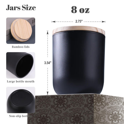 LETINE Matte Black Glass Candle Jars with Lids - 12 Pack, 8 oz Each, Perfect for DIY Candle Making & Storage