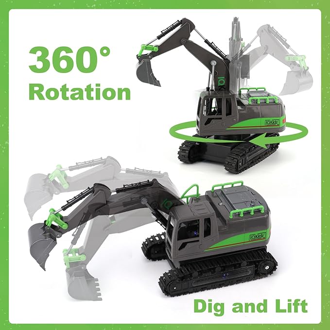 Remote Control Excavator Toys for Boys 4-7 Yrs Old - Best Birthday Gift for Kids Age 3 5 8 9 10+ Metal Shovel Construction Vehicles with Light Sound Rechargeable RC Tracked Digger