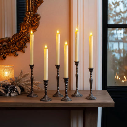 Homemory 12 Pcs Real Wax Flameless Taper Candles with Remote Timer and Dimmer, Battery Operated Candlesticks with Flickering Light, Ivory Window Candles, 9.6 Inches for Wedding Home Decor