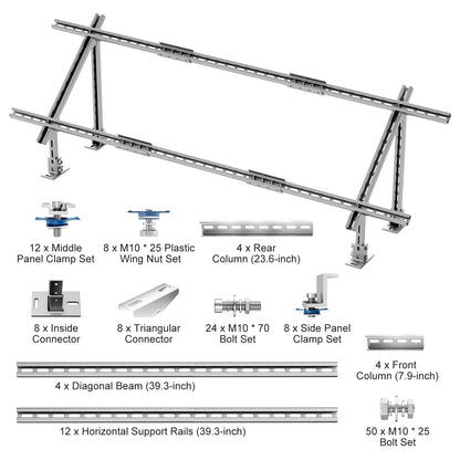 VEVOR 2-Set Solar Panel Mounting Brackets, 30°-60° Adjustable Multi-Piece Brackets for 4-8pcs Panels, Carbon Steel Ground Mount Stand for Farms, RVs, Boats, Off-Grid