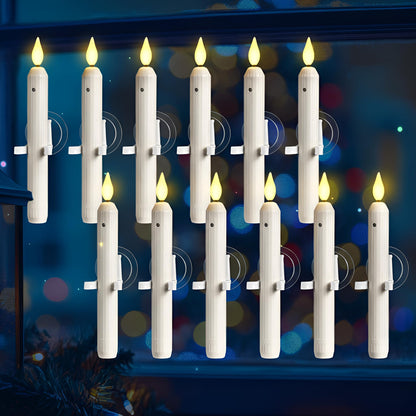 Yungyan 24 Sets Window Candles with Sensor Dusk to Dawn Christmas Window Lights with Suction Cups Battery Operated LED Candlesticks Bulk Flameless Taper Candles for Xmas Holiday Decor (Classic Style)