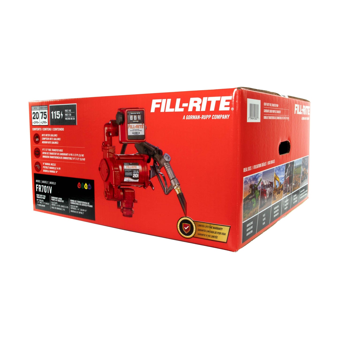 Fill-Rite FR701V 115V 20 GPM Fuel Transfer Pump With Standard Mechanical Meter Package, Gallons - For Gasoline, Diesel, Kerosene, Ethanol Blends, Methanol Blends & Biodiesel up to B20