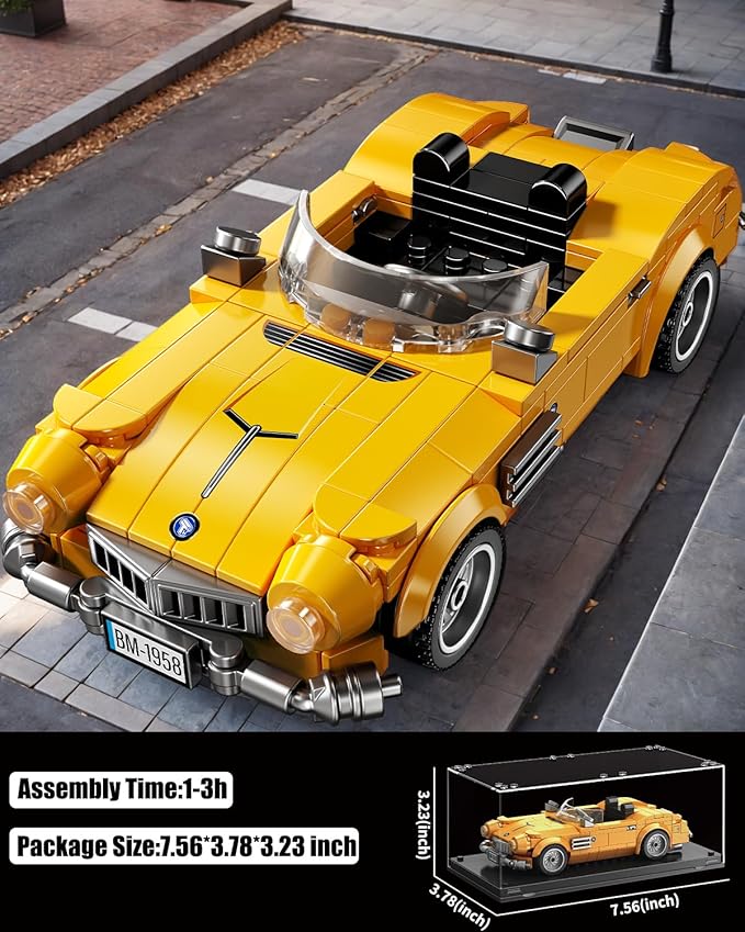 Sports Cars Building Blocks Set with Display Case Retro Race Car Building Toys Collectible Model Cars for Home Decor Christmas Birthday Gift for Adults and Kids Boys 8-12(313Pcs)