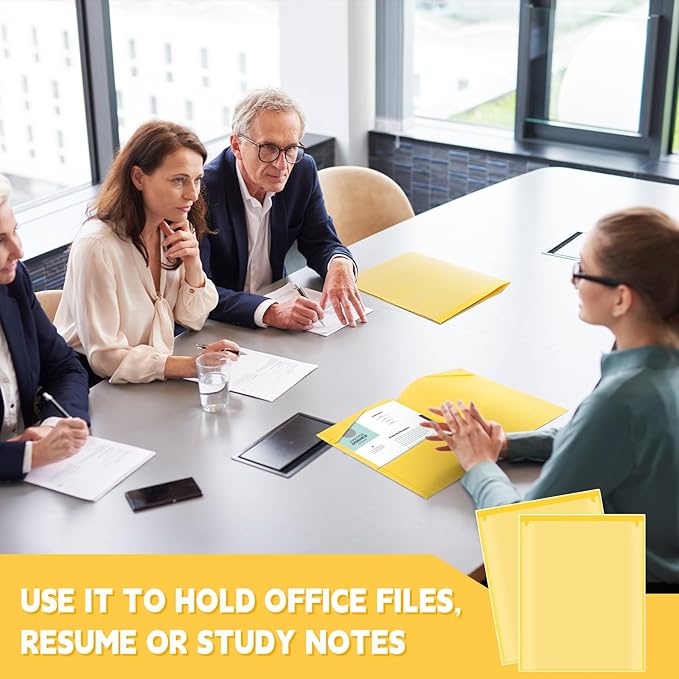 Henoyso 150 Pack Plastic Folders with Clear Front Pockets Heavy Duty File Folders with 2 Pockets and Card Slot for Classroom School &amp Office Bulk Supply (Yellow)