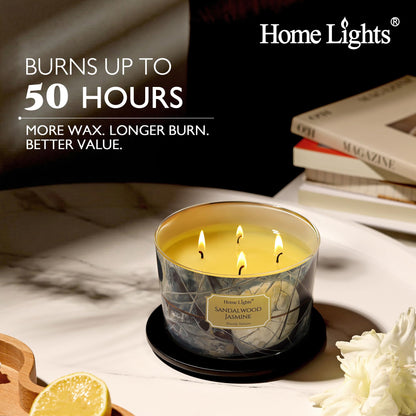 HomeLights Soy Wax Candles for Home Scented, 4-Wick Candles in Sandalwood Jasmine Scented, Industrial Chic Aromatherapy Candles Gift for Parties, Relaxing, 18oz