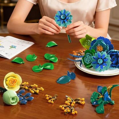 Flowers Building Set with Vase Easter Flower Bouquet Botanical Collection Building Block Toy 1309 PCS Peacock Artificial Plant Bonsai Kit Home Decor Gift for Her Adults Girls 12+