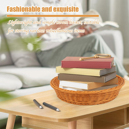 Round Wicker Basket, 3 Pack Rattan Food Serving Baskets Wicker Bread Basket For Fruit, Vegetables, Breakfast, Drinks, Snacks, Dining Coffee Table, 15.5, 13.8, 11.8 Inches (Brown)
