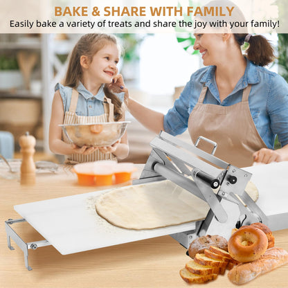 Folding Dough Sheeter (15.8"), Countertop Dough Sheeter, Dough Sheeter, Manual Dough Sheeter, Adjustable Thickness, Stainless Steel Dough Roller Machine, Bread, Pizza, Cookies, Pie (1 Rolling Board)