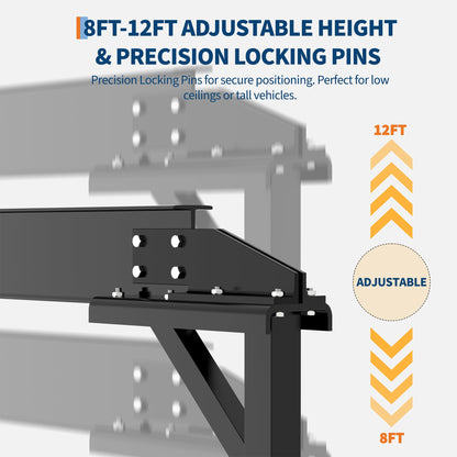 Adjustable Gantry Crane 2 Ton (4400 LBS), 12 Locking Positions (97" to 141") with Triangle Base, Portable I-Beam Hoist for Factory, Warehouse, Auto Repair & Construction
